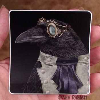 "Steampunk Trickster" - Raven - 3" Square Sticker (rounded corners)