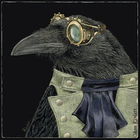 "Steampunk Trickster" - Raven - 3" Square Sticker (rounded corners)