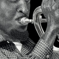 "Baltimore Brass" - Musician, Flugelhorn, Original Scratchboard Drawing, Framed