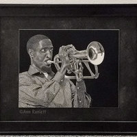 "Baltimore Brass" - Musician, Flugelhorn, Original Scratchboard Drawing, Framed