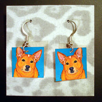 Cattle Dog Earrings - Laminated Paper, French Hooks