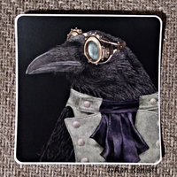 "Steampunk Trickster" - Raven - 3" Square Sticker (rounded corners)