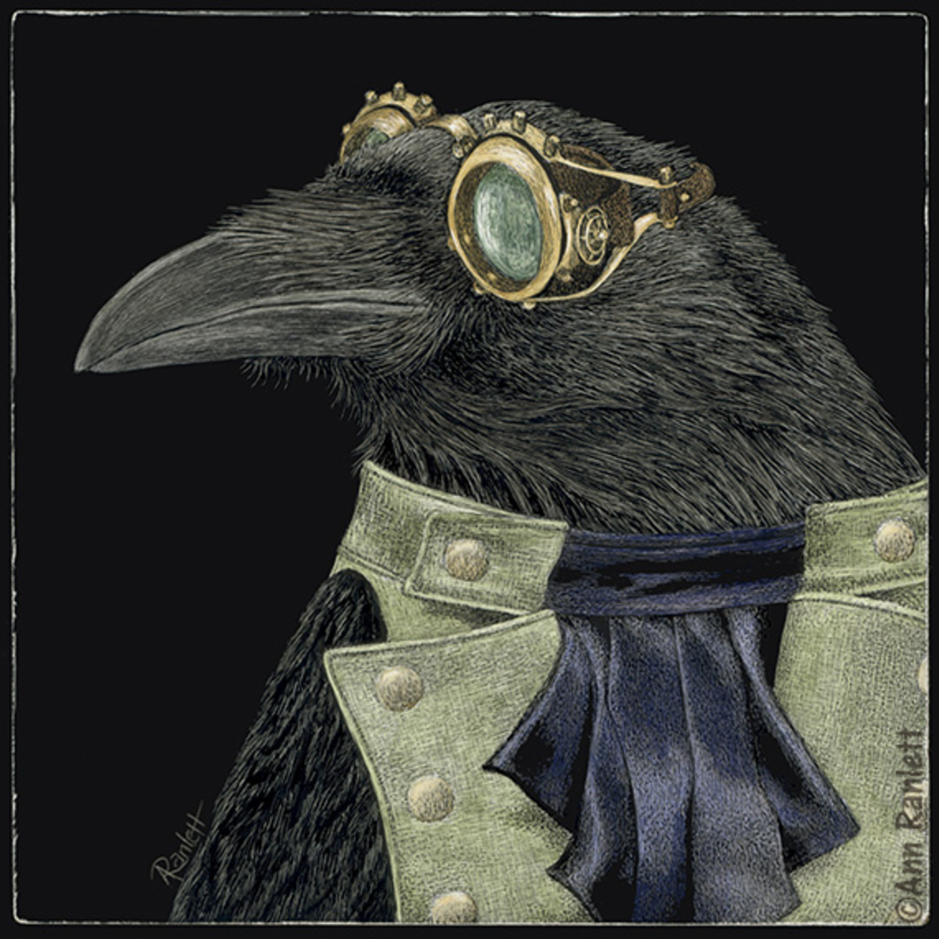 "Steampunk Trickster" - Raven - 3" Square Sticker (rounded corners)