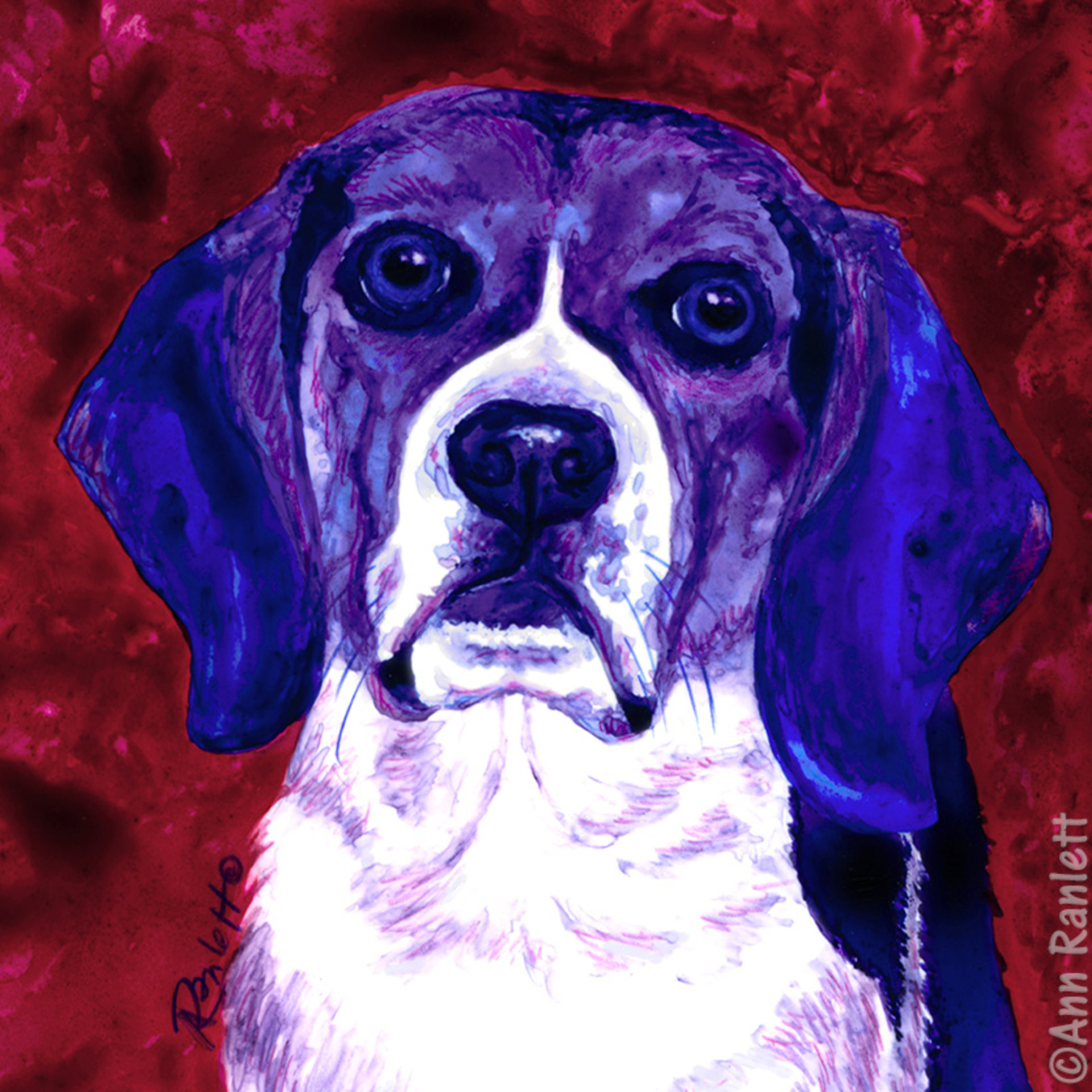 *SALE* "Blue" - Beagle, Original Watercolor Painting, Framed