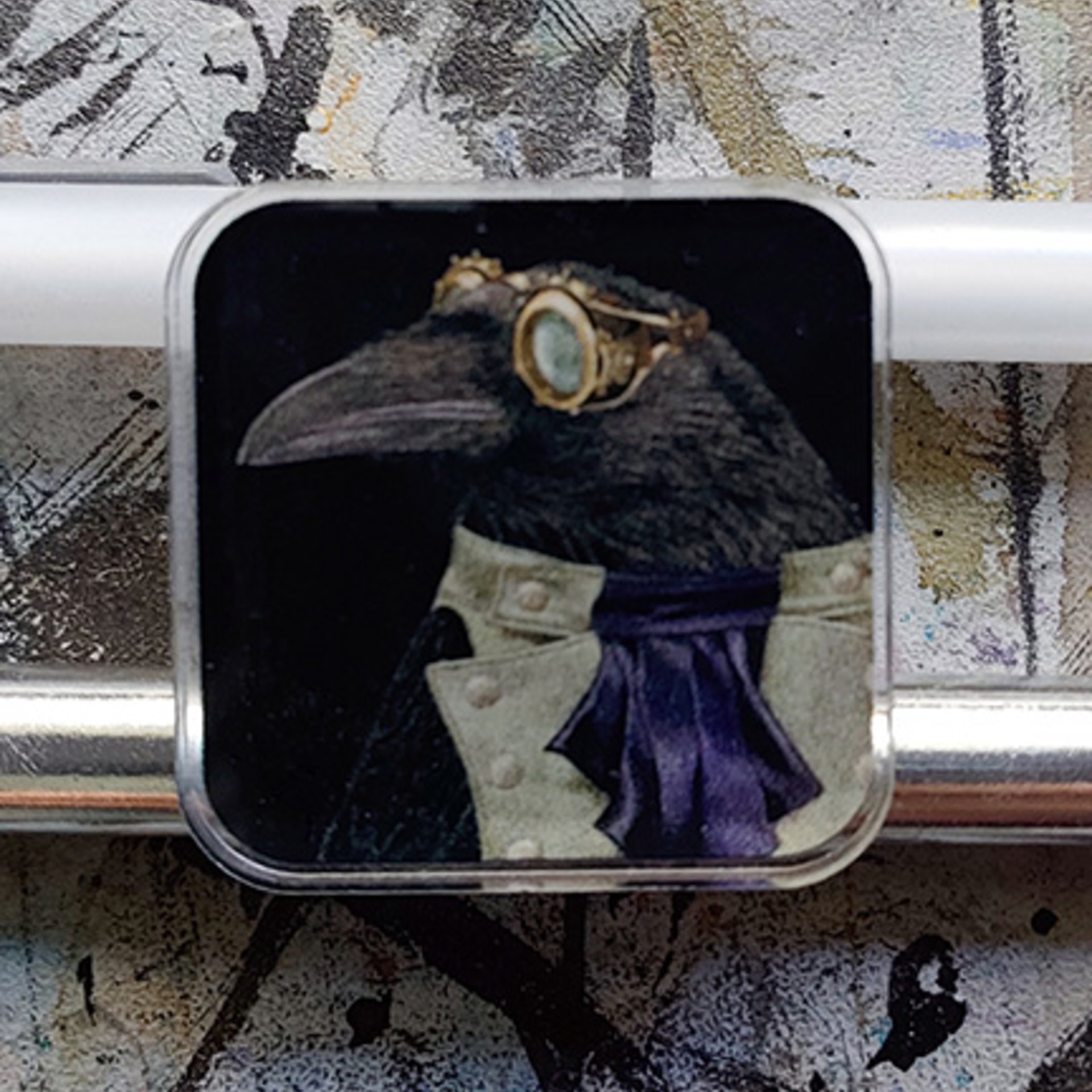 "Steampunk Trickster" - Raven - 1" Square Pin