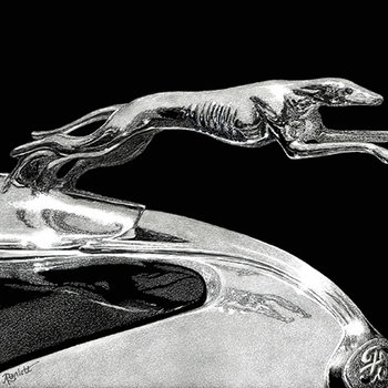 "Chromed Grace", Greyhound Hood Ornament - Print on Metal