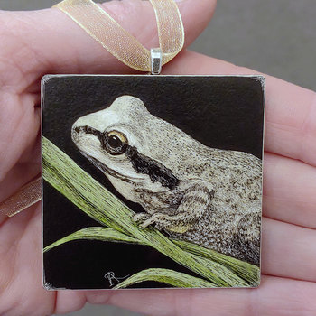 SOLD - Sierran Tree Frog - 2" x 2" Original Mini Scratchboard Drawing