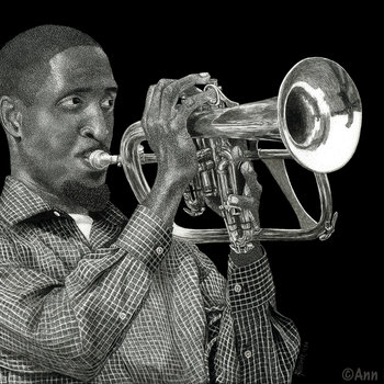 "Baltimore Brass" - Musician, Flugelhorn, Original Scratchboard Drawing, Framed