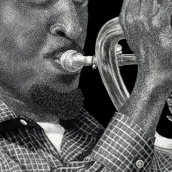 "Baltimore Brass" - Musician, Flugelhorn, Original Scratchboard Drawing, Framed