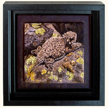 Horned Lizard - Original Mixed Media Drawing, Framed