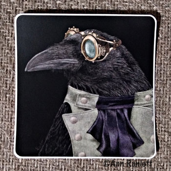 "Steampunk Trickster" - Raven - 3" Square Sticker (rounded corners)