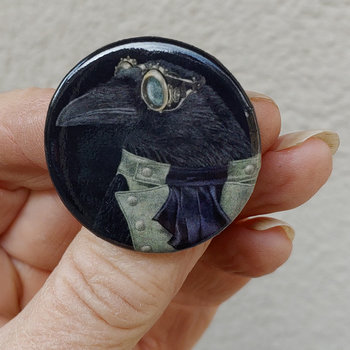"Steampunk Trickster" - Raven - 1.25" Button