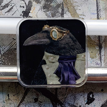 "Steampunk Trickster" - Raven - 1" Square Pin
