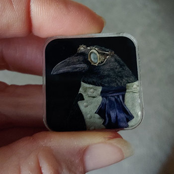 "Steampunk Trickster" - Raven - 1" Square Pin
